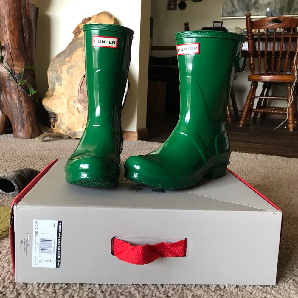 Hunter Glossy Emerald Green Short Rain Boots